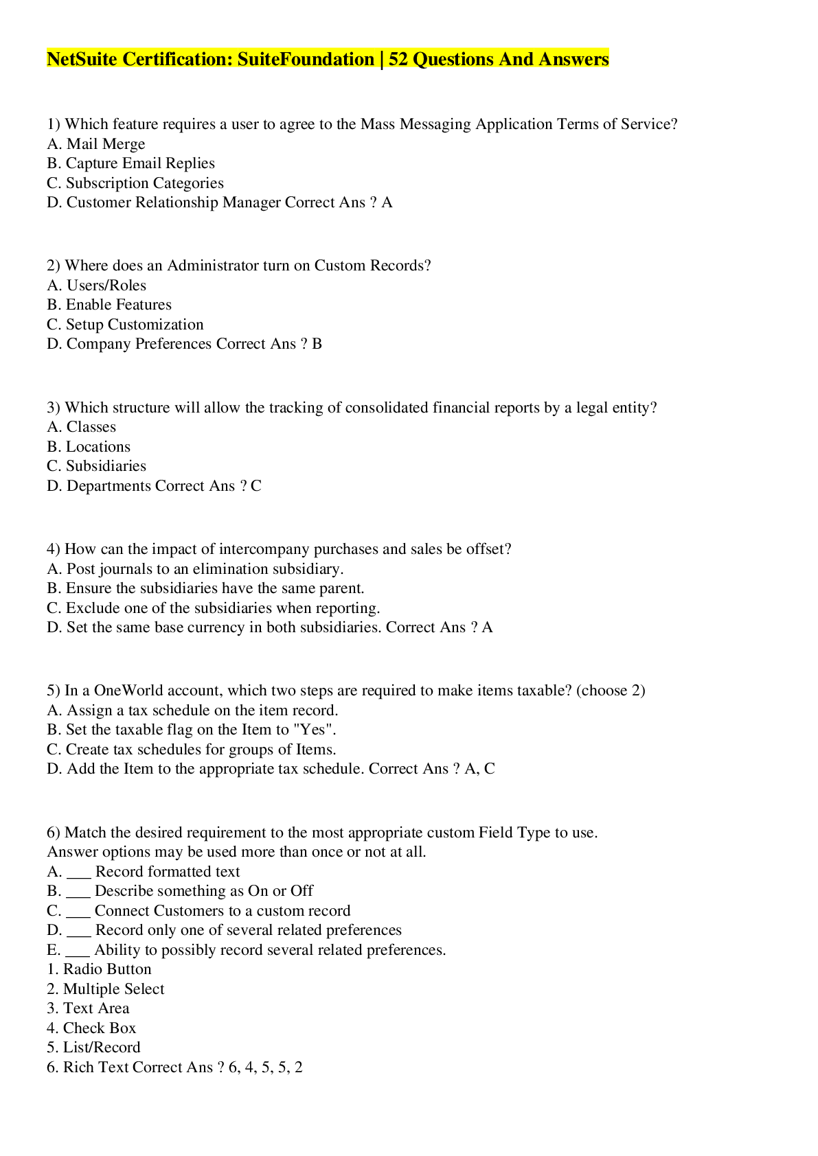 Preview image for NetSuite Certification: SuiteFoundation | 52 Questions And Answers